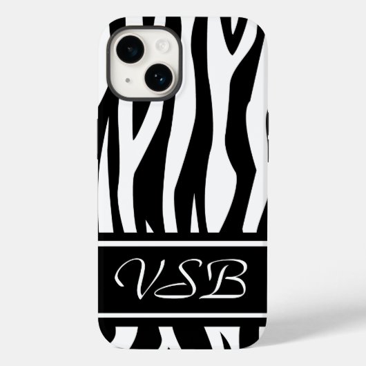 Schwarzer Zebra-Druck mit Monogramm Case-Mate iPhone Hülle (Rückseite)