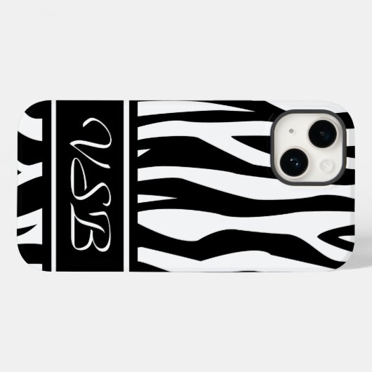 Schwarzer Zebra-Druck mit Monogramm Case-Mate iPhone Hülle (Rückseite (Horizontal))