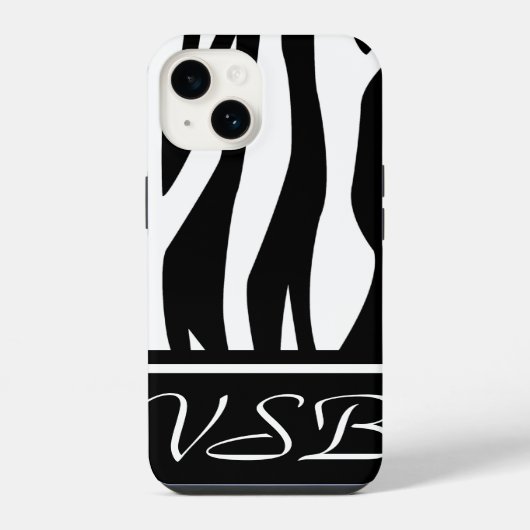 Schwarzer Zebra-Druck mit Monogramm iPhone Hülle (Rückseite)