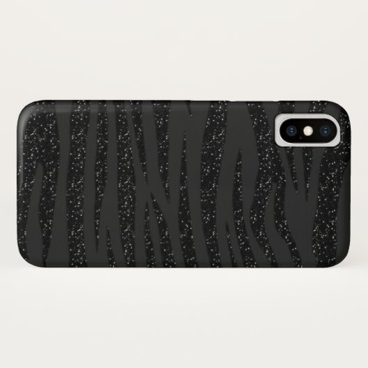 Schwarzer Zebra-Glitzer Case-Mate iPhone Hülle (Rückseite (Horizontal))