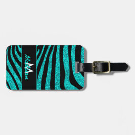 Schwarzer Zebra Streifen Name Aquamariner Glitzer Gepäckanhänger