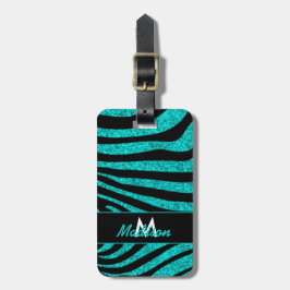 Schwarzer Zebra Streifen Name Aquamariner Glitzer Gepäckanhänger