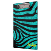 Schwarzer Zebra Stripes Monogramm-aquamarinen Klemmbrett (Links)