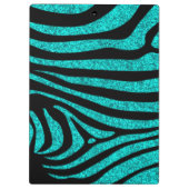 Schwarzer Zebra Stripes Monogramm-aquamarinen Klemmbrett (Rückseite)