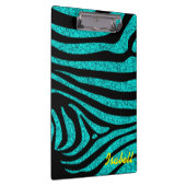 Schwarzer Zebra Stripes Monogramm-aquamarinen Klemmbrett (Rechts)