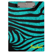 Schwarzer Zebra Stripes Monogramm-aquamarinen Klemmbrett (Vorderseite)
