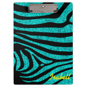 Schwarzer Zebra Stripes Monogramm-aquamarinen Klemmbrett
