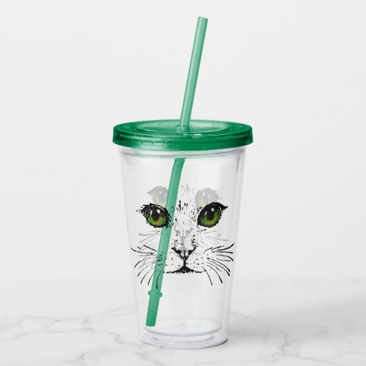 Schwarzer Zeichn von Cat Face Whiskers Green Eyes Acryltrinkbecher (Rückseite)