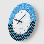 Schwarzer Zickzack Blauer Imitat Glitzer Große Wanduhr (Winkel)