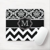 Schwarzer Zickzack Damast personalisiertes Mousepad (Mit Mouse)