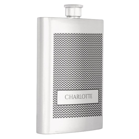 Schwarzer Zickzack Personalisierter Flasche Flachmann (Rechts)