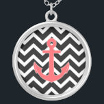 Schwarzer Zickzack rosa Anker Versilberte Kette<br><div class="desc">Schwarzer Zickzack rosa Anker</div>