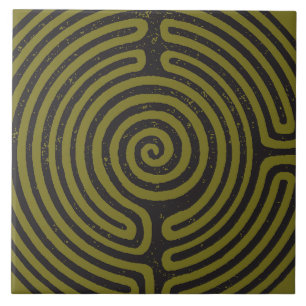 Schwarzer Zirkel Labyrinth (Olive) Kunst, Dichtung Fliese