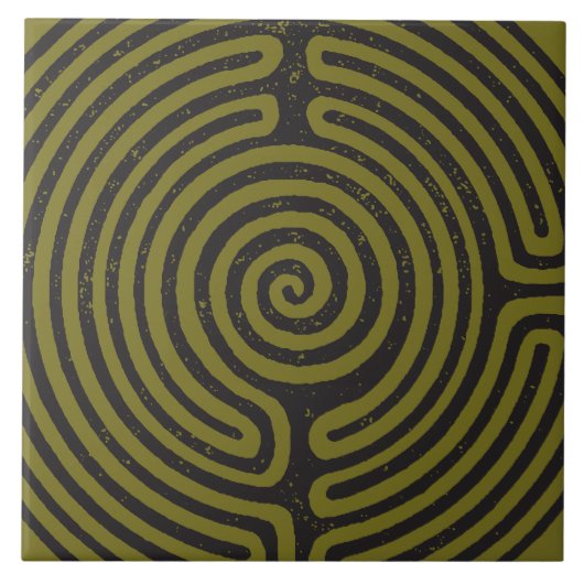Schwarzer Zirkel Labyrinth (Olive) Kunst, Dichtung Fliese (Vorderseite)
