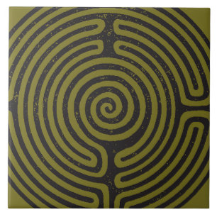 Schwarzer Zirkel Labyrinth (Olive) Kunst, Dichtung Fliese