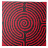Schwarzer Zirkel Labyrinth (Rot) Kunst und Kunst Fliese (Vorderseite)