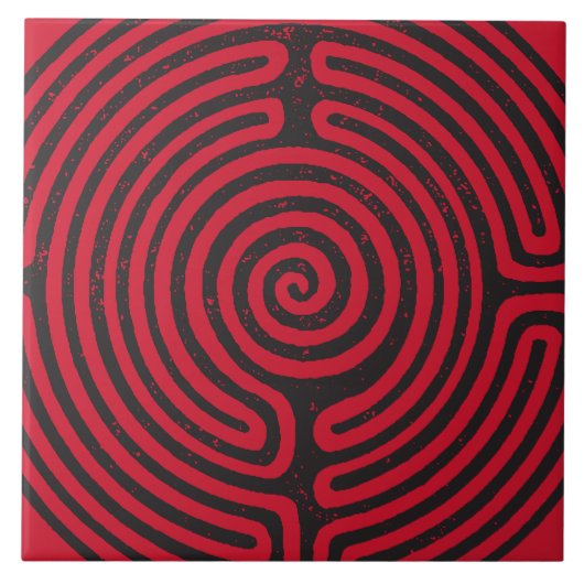 Schwarzer Zirkel Labyrinth (Rot) Kunst und Kunst Fliese (Vorderseite)