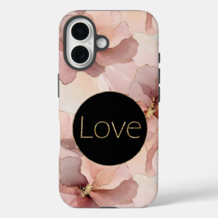Schwarzer Zirkel Rosa Blütenrosa Glitzer Liebe iPhone 16 Hülle