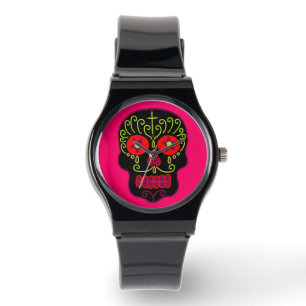 Schwarzer Zucker-Schädel Armbanduhr