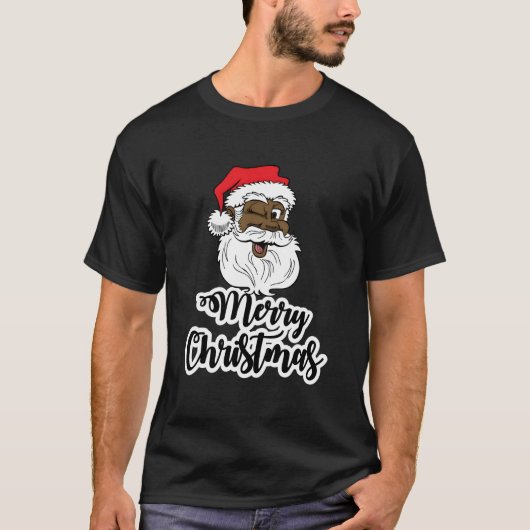 Schwarzer zwinkerender Weihnachtsmann Fröhlicher a T-Shirt (Vorderseite)