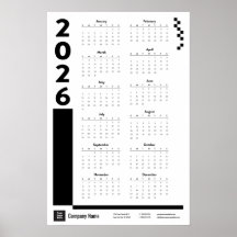 Schwarzes 2026 Firmen-Wandkalender-Poster
