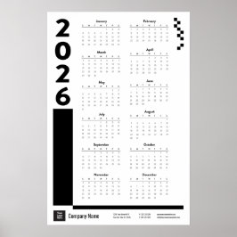Schwarzes 2026 Firmen-Wandkalender-Poster Poster