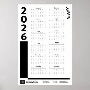 Schwarzes 2026 Firmen-Wandkalender-Poster Poster