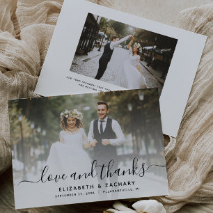 Schwarzes 2-Foto-Script-Hochzeit Dankeskarte