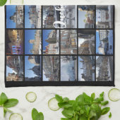 Schwarzes 36-Foto-Collage-Raster-Reise-Custom Geschirrtuch (Gefaltet)