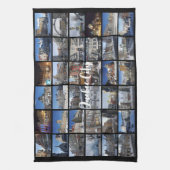 Schwarzes 36-Foto-Collage-Raster-Reise-Custom Geschirrtuch (Vertikal)