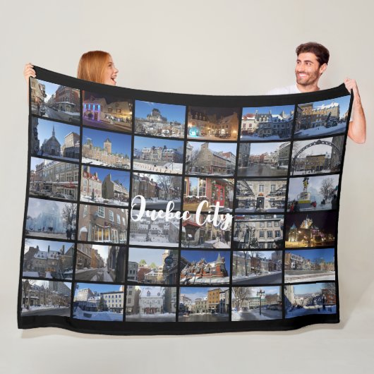Schwarzes 36-Foto-Collagen-Raster-Reise-Custom Fleecedecke (Beispiel)