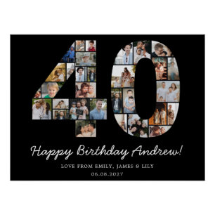 Schwarzes 40. Geburtstags-Fotocollage-Geschenk zum Poster