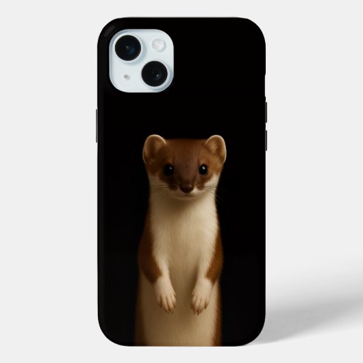 Schwarzes 4 Luxe, Elegantes Wiesel iPhone 15 Plus Case-Mate iPhone Hülle (Rückseite)