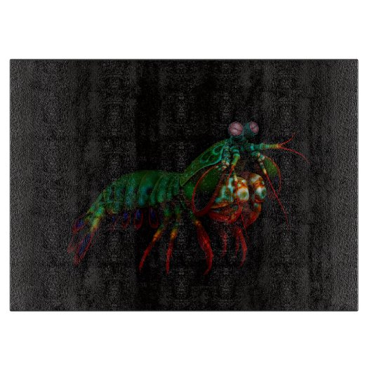 Schwarzes 4 Luxe Glas-Schneidbrett Mantis Shrimp Schneidebrett (Vorderseite)