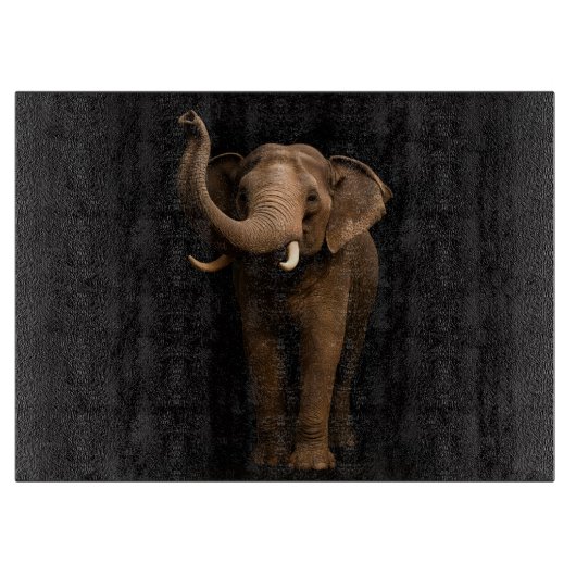 Schwarzes 4 Luxe Glas-Schneidbrett Mighty Elephant Schneidebrett (Vorderseite)