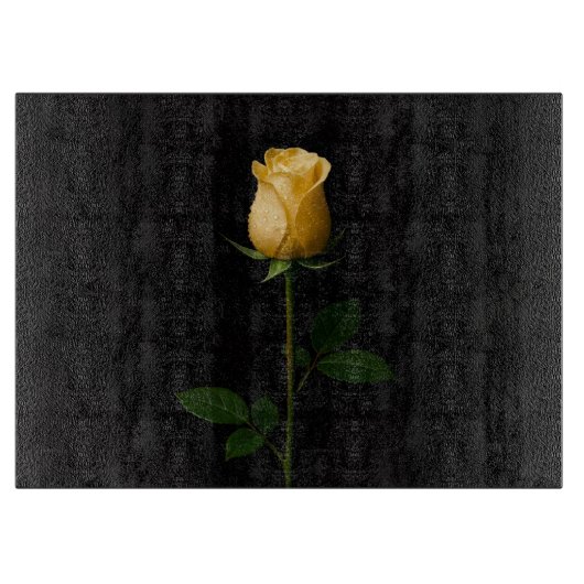 Schwarzes 4 Luxe Glasboard Sonnengelbe Rose Schneidebrett (Vorderseite)