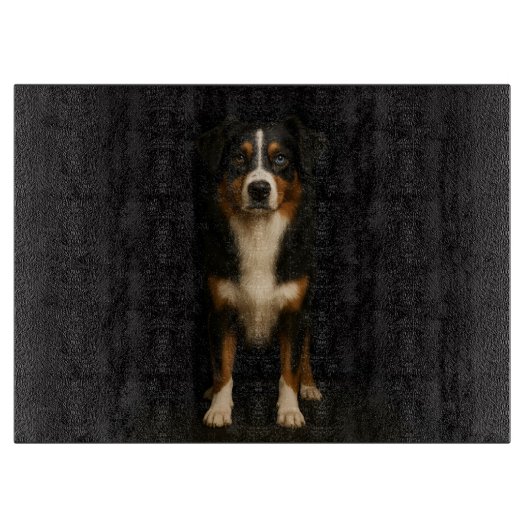 Schwarzes 4 Luxe Glass Board Aussie Shepherd Schneidebrett (Vorderseite)