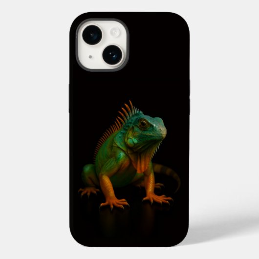 Schwarzes 4 Luxe iPhone 14 Mate, Grüner Leguan Case-Mate iPhone Hülle (Rückseite)