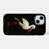 Schwarzes 4 Luxe iPhone 15 Case, Anmutiger Storch Hülle (Rückseite (Horizontal))