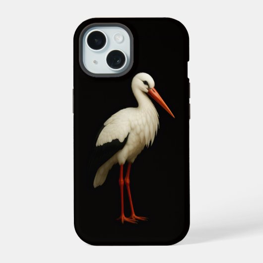 Schwarzes 4 Luxe iPhone 15 Case, Anmutiger Storch Hülle (Rückseite)