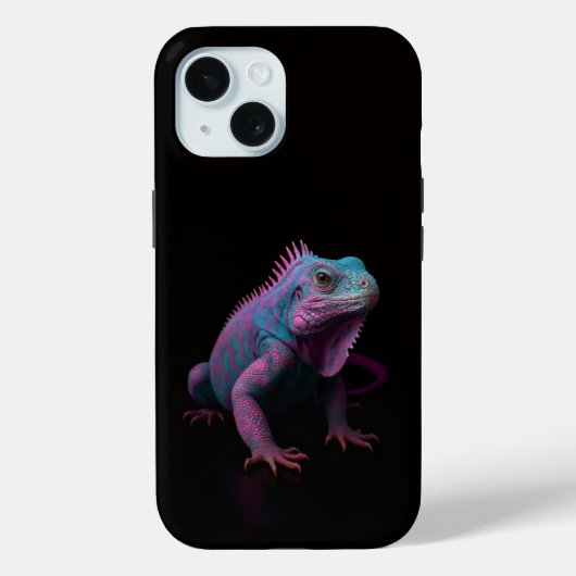 Schwarzes 4 Luxe iPhone 15 Case-Mate, Rosa Leguan Case-Mate iPhone Hülle (Rückseite)