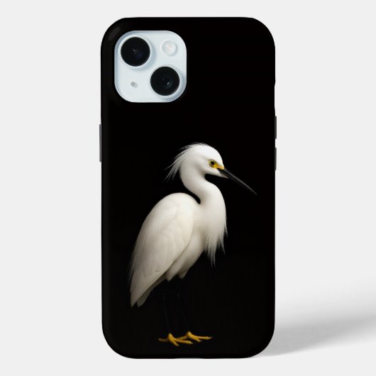 Schwarzes 4 Luxe iPhone 15 Case-Mate, Schneereiher Case-Mate iPhone Hülle (Rückseite)