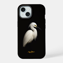 Schwarzes 4 Luxe iPhone 15 Case-Mate, Schneereiher Hülle