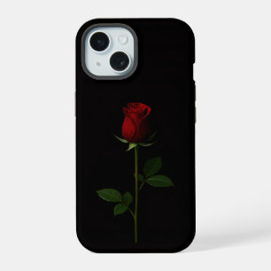Schwarzes 4 Luxe iPhone 15 Case, Samtrote Rose Hülle
