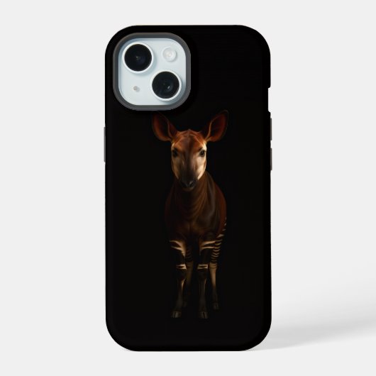 Schwarzes 4 Luxe iPhone 15 Case, Wald Okapi Hülle (Rückseite)