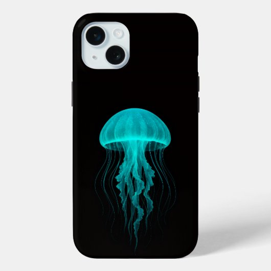 Schwarzes 4 Luxe iPhone 15 Plus, grüne Qualle Case-Mate iPhone Hülle (Rückseite)
