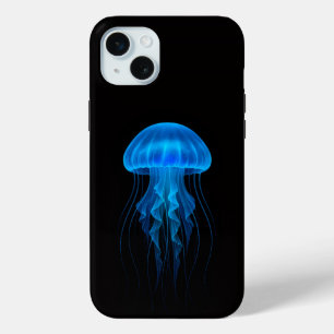 Schwarzes 4 Luxe iPhone 15 Plus, Neonblaue Qualle Case-Mate iPhone Hülle