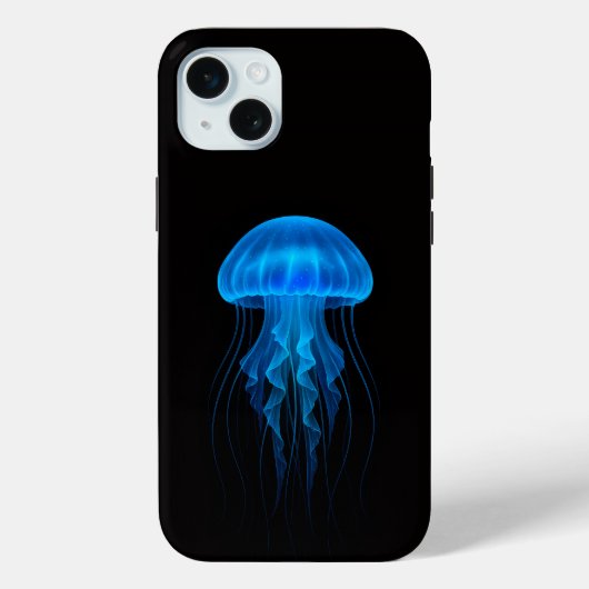 Schwarzes 4 Luxe iPhone 15 Plus, Neonblaue Qualle Case-Mate iPhone Hülle (Rückseite)
