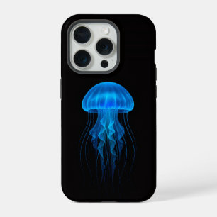 Schwarzes 4 Luxe iPhone 15 Pro Mate Blaue Qualle Hülle