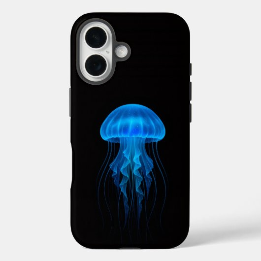 Schwarzes 4 Luxe iPhone 16 Case-Mate, Blaue Qualle Case-Mate iPhone Hülle (Rückseite)